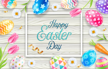 Fototapeta na wymiar Easter day egg with wood background illustration
