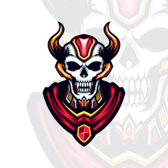 semi futuristic horned mecha skull head vector portrait