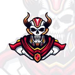 semi futuristic horned mecha skull head vector portrait