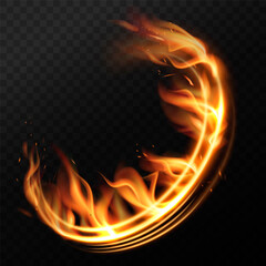 Rotating fire rings. Circle flames effect on transparent background