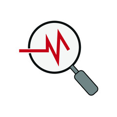 Pulse monitor icon. Magnifying glass icon, pulse icon vector sign. Icon, monitor, beat, black, cardiogram, cardiograph, cardiology, care, design, detective, discovery