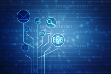 Binary Code Background, Digital Abstract technology background, flowing number one and zero text in binary code format in technology background. Internet Big data Concept