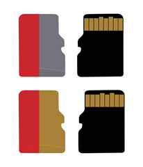 MicroSD cards vector illustration. Two memory cards gray and gold.