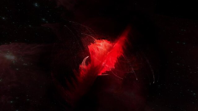 Abstract loop space flight fly to mysterious glow red spiral twisting cloud in space. Space exploration to glow nebula galaxy. 4K 3D illustration seamless loop Sci-Fi space travel fly to the alien neb