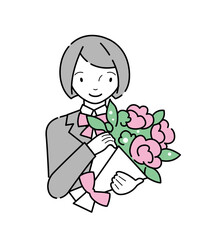 ピンクの花束を持つ制服の女子学生（ブレザー）