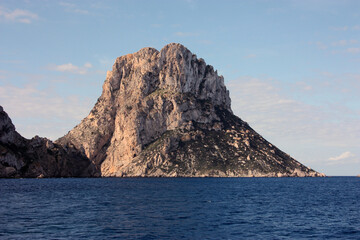 close up seen close up of the magical island of es vedra between blue sea and azure sky in ibiza