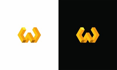 W 3d logo. initial letter W blok logo tech design	