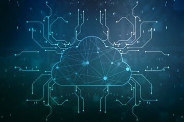 2d illustration of Cloud computing, Digital Cloud computing Concept background. Cyber technology, internet data storage, database and data server concept