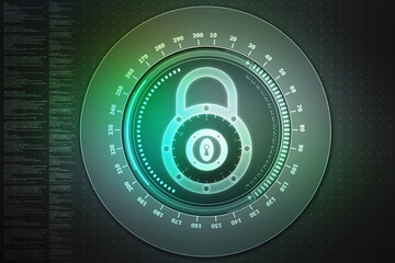 Digital Padlock on abstract technology background, Technology security concept. Modern safety digital background. Protection system, Cyber Security and safety information, personal data concept