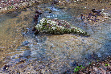 mountain river canyon late autumn season in Europe . walking in nature, observing the process of changing the season.