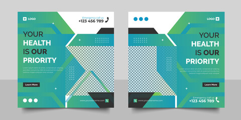 Healthcare ideas social media post and medical square banner editable template set