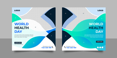 World health day social media post layout design set