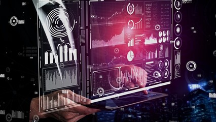Big Data Technology for Business Finance Analytic conceptual. Modern graphic interface shows...
