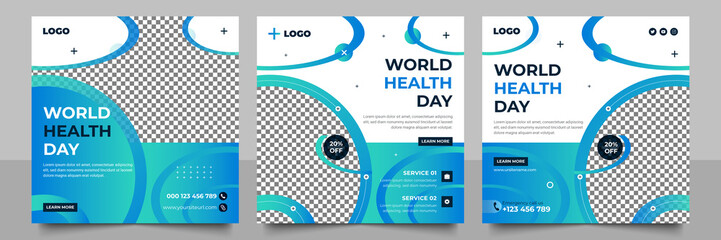 World health day social media post layout design set