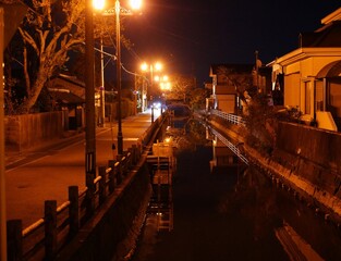 ライトアップされた夜の柳川