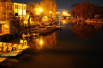 ライトアップされた夜の柳川