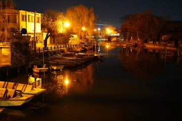 ライトアップされた夜の柳川
