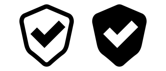 Check mark shield icon set. Security and safety. Vectors.