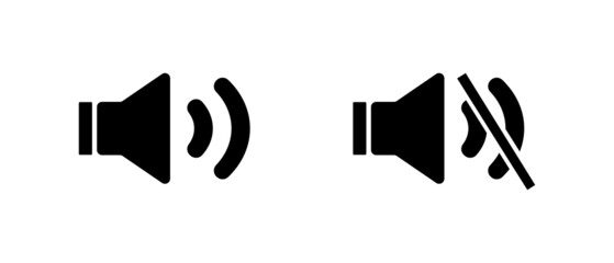 Volume icon and mute icon. Sound adjustment. Vectors.