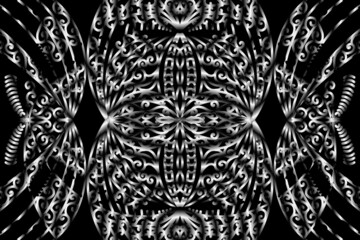 seamless circular circle  Black and white caleidoscope gradient flower art pattern of indonesian traditional tenun batik ethnic dayak ornament for wallpaper ads background 