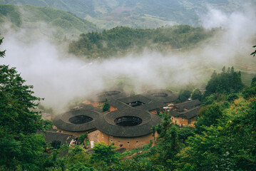 Fototapeta premium Tianluokeng Tulou cluster in the village of Tianluokeng, fujian, china