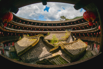 fujian tulou, hakka roundhouse, located in yongding district, fujian, china - obrazy, fototapety, plakaty