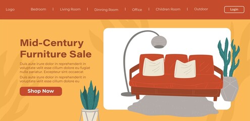Mid century furniture sale website, page template