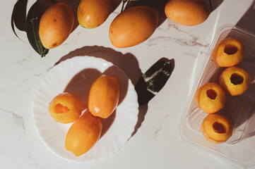 Marian Plum or Plum Mango fruit concept background. - obrazy, fototapety, plakaty