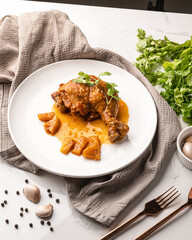 chicken wings roasted on white plate  top view.Delicious chicken wings with sesame. Asian cuisine.thaifood
