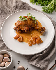 chicken wings roasted on white plate  top view.Delicious chicken wings with sesame. Asian cuisine.thaifood