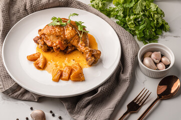 chicken wings roasted on white plate  top view.Delicious chicken wings with sesame. Asian cuisine.thaifood