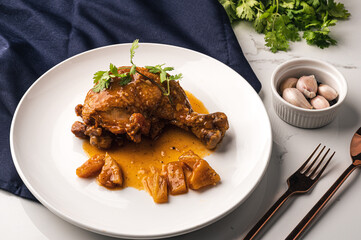chicken wings roasted on white plate  top view.Delicious chicken wings with sesame. Asian cuisine.thaifood