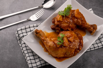 chicken wings roasted on white plate  top view.Delicious chicken wings with sesame. Asian cuisine.thaifood