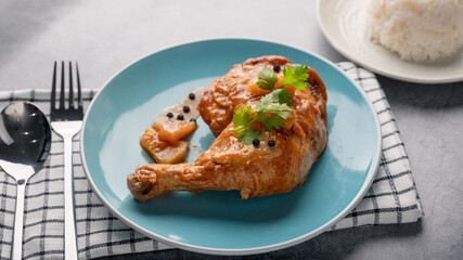 chicken wings roasted on white plate  top view.Delicious chicken wings with sesame. Asian cuisine.thaifood