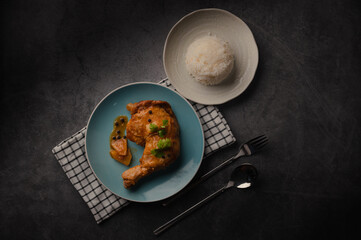 chicken wings roasted on white plate  top view.Delicious chicken wings with sesame. Asian cuisine.thaifood