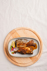 Asian Street food, salted mackerel, boiled fish, Thai food, local food, very delicious,