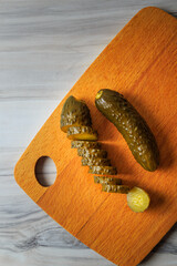 Pickled cucumbers in a jar.