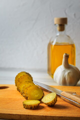 Pickled cucumbers in a jar.