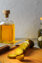 Pickled cucumbers in a jar.