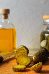 Pickled cucumbers in a jar.