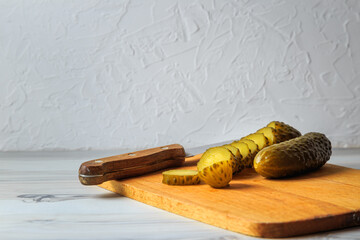 Pickled cucumbers in a jar.