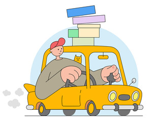 Delivery man drives his car