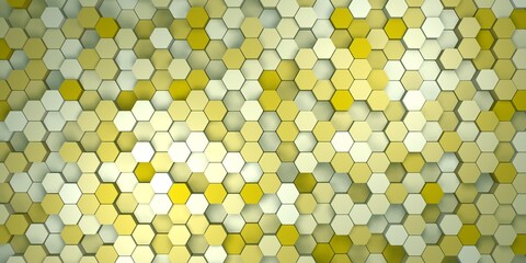 Light abstract geometric background with hexagons in yellow and white colors. 3d render