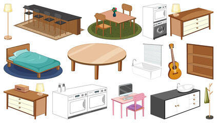 Set of interior furniture and decorations