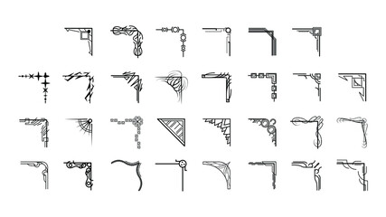 Set Hand Draw Of Corners Different Shapes Flower Decoration Vector Design Doodle Sketch Style For Wedding And Banner