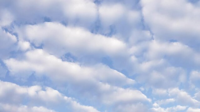 Beautiful cloudscape, blue sky with cumulus, cirrocumulus clouds. Abstract nature weather background. 4k