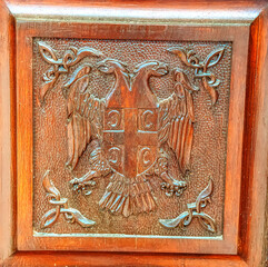 Carved wooden religious symbols frequently used inside Christian churches as decorations.