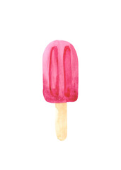 Bright popsicle on a stick, isolated on a white background. Watercolor drawing for the design and decoration of postcards and posters on food and desserts.