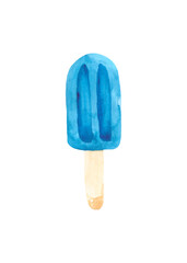 Bright popsicle on a stick, isolated on a white background. Watercolor drawing for the design and decoration of postcards and posters on food and desserts.