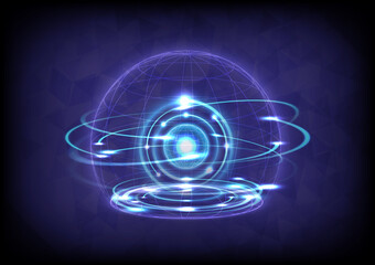 Vector large file. Abstract background. Portal and hologram science futuristic. Sci-fi digital hi-tech in glowing HUD circuit. Magic gate in game fantasy. Circle teleport podium. Sphere of safe guard